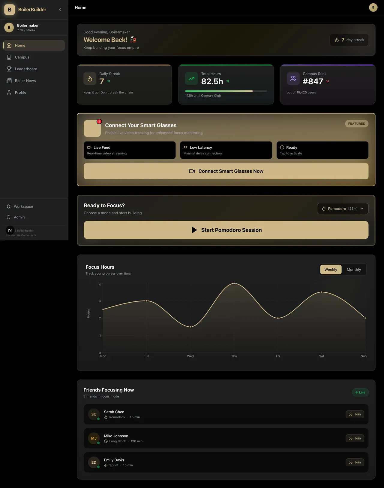 BoilerBuilder home screen